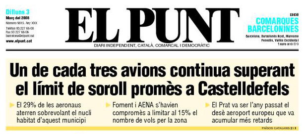 Not&iacute;cia publicada al diari EL PUNT sobre l'alt &uacute;s de la configuraci&oacute; est a l'aeroport del Prat (3 de mar&ccedil; de 2008)